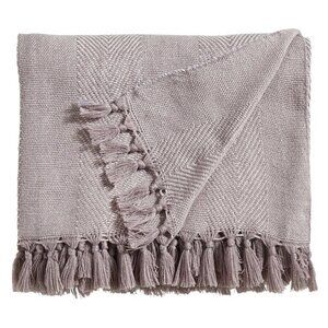 Pier 1 Gray Chevron Throw Blanket NEW Fringe 50x60 Woven Acrylic Gift Classic